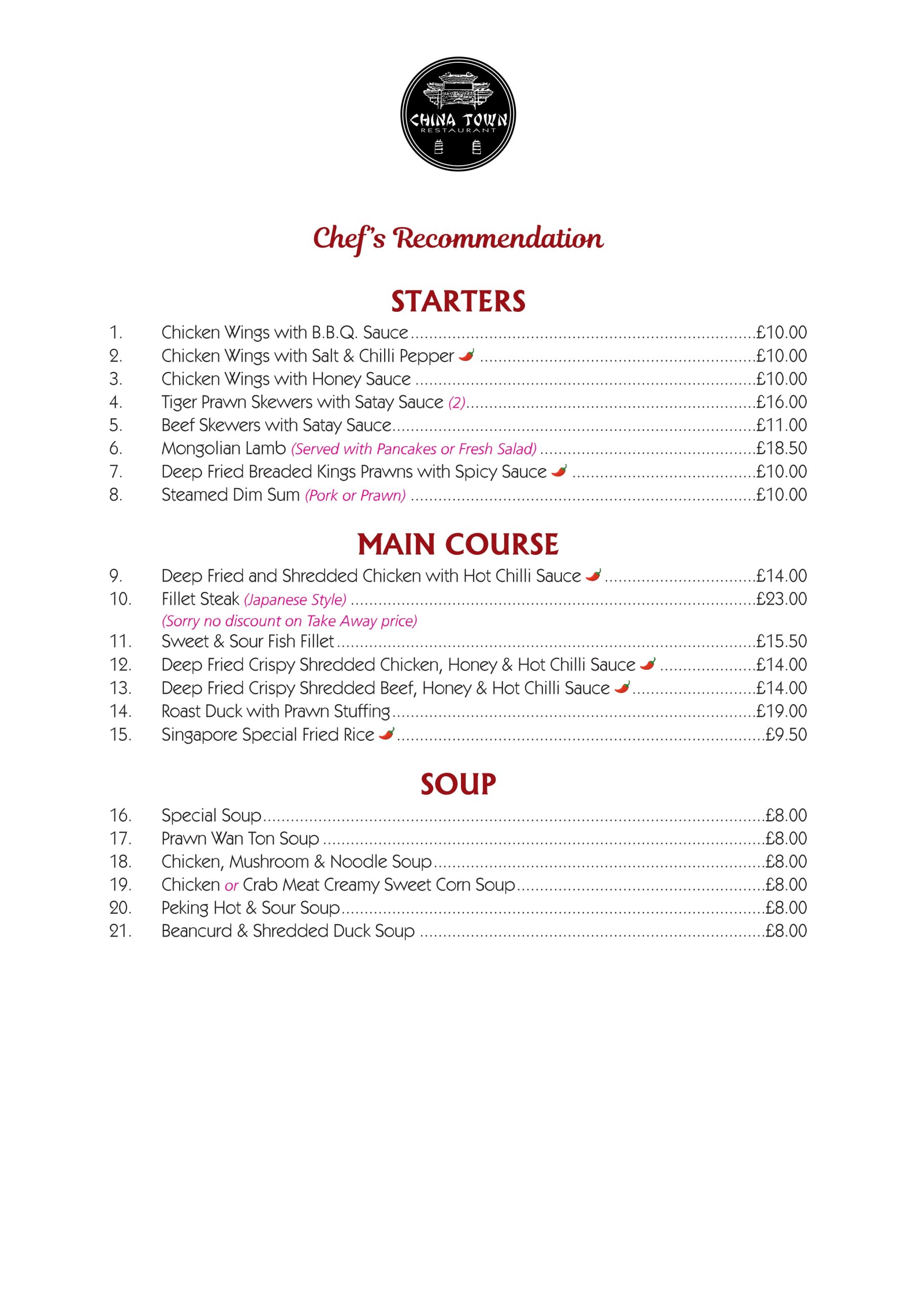 Chinatown menu hotsell
